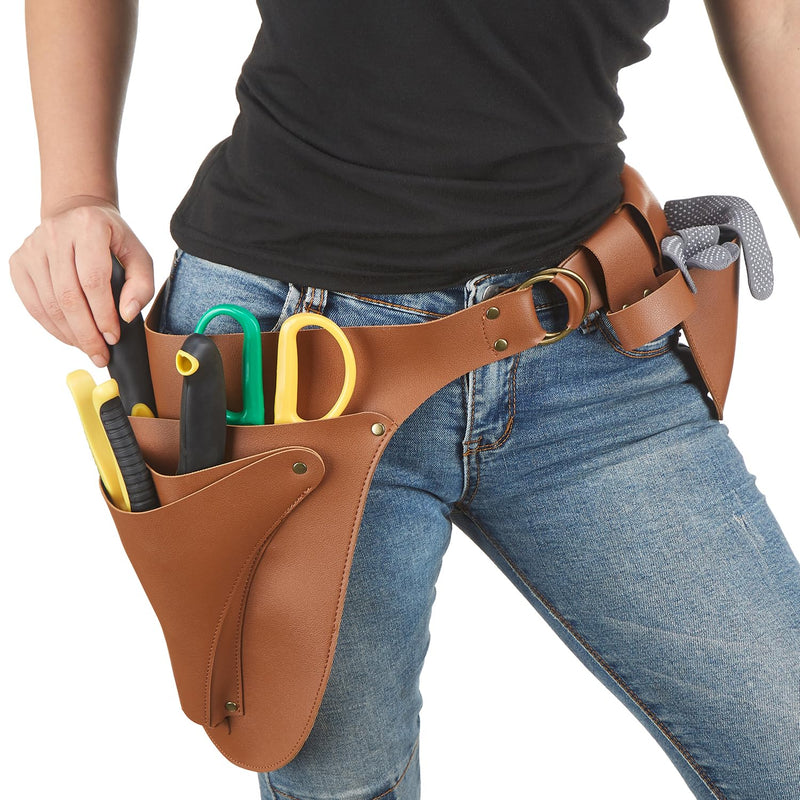 Leather Garden Tool Belt for women & men- Utility belt apron for gardening, DIY, florist & carpenter -Tool Organizer Holster Pouch, Gardening gifts -Florist tool belt- Multiple pockets for han