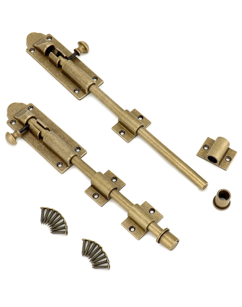 QWORK 10 Inch Solid Bronze Heavy Duty Cane Bolt Extra Wide Antique Style Sliding Bolt Latch for Double Doors, Sheds, Garages, and More Oil Rubbed Bronze Finish 2 Pcs