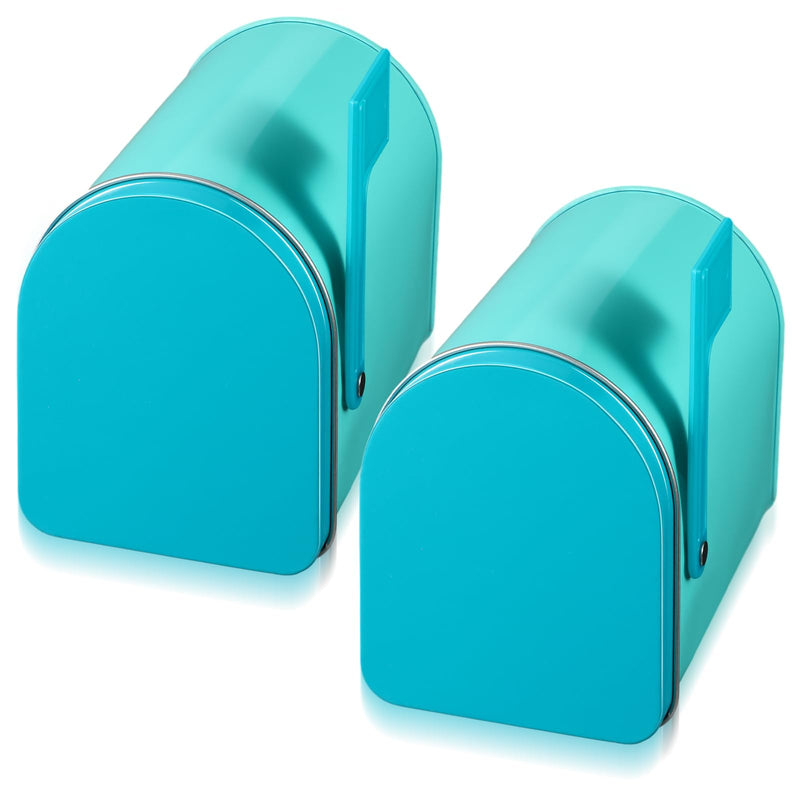 Tandefio 2 Pcs 5'' x 3'' Tinplate Mailbox Toy Mini Tin Valentines Small Decorative Mailbox DIY Craft for Boys and Girls Greeting Card Exchange Gift Prize Supply(Cyan) Cyan