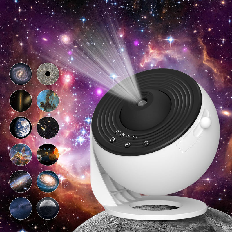 Galaxy Projector for Bedroom, HD Image Star Projector Galaxy Light Adjustable Knob, 13 Film Discs Planetarium Projector for Kids, 360° Rotating 1/2h Timer Simple 3-Button Control Black&White