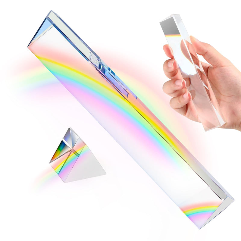 2pcs Clear Triangular Prism, K9 Prisms Set -6" & 1" Lengths Optical Prisms for Teaching Light Spectrum Physics and Photo Photography Prism 2