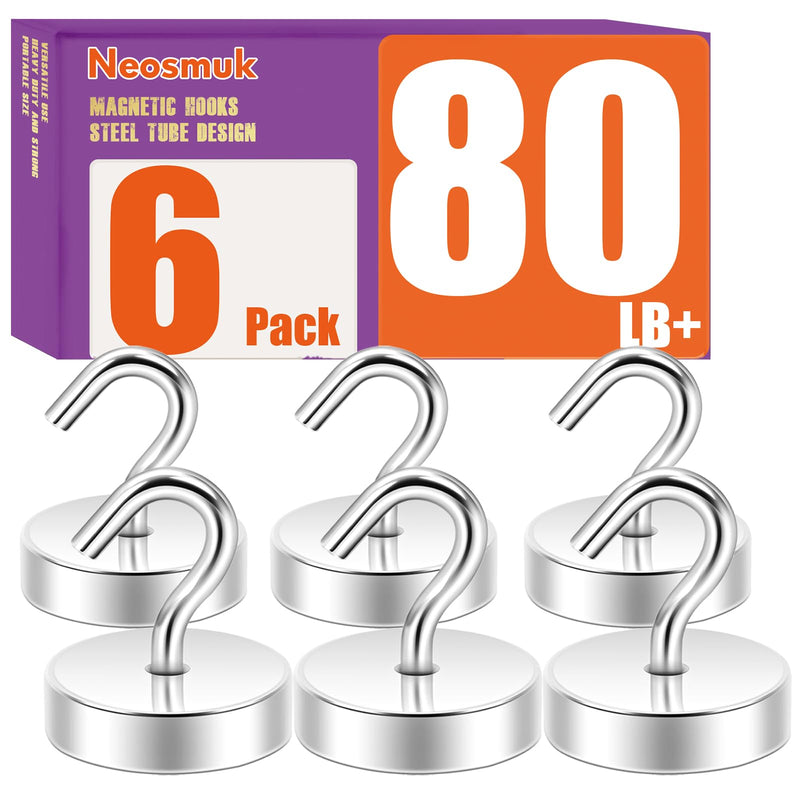 Neosmuk Magnetic Hooks, Cruise Ship Essentials, 80lb+ Heavy Duty Magnetic Hooks for Cruise Cabins, Refrigerator, Grill, Hanging, and Travel | Extra Strong Must-Haves Magnet Hook,Silver Silver 80lb Magnetic Hooks