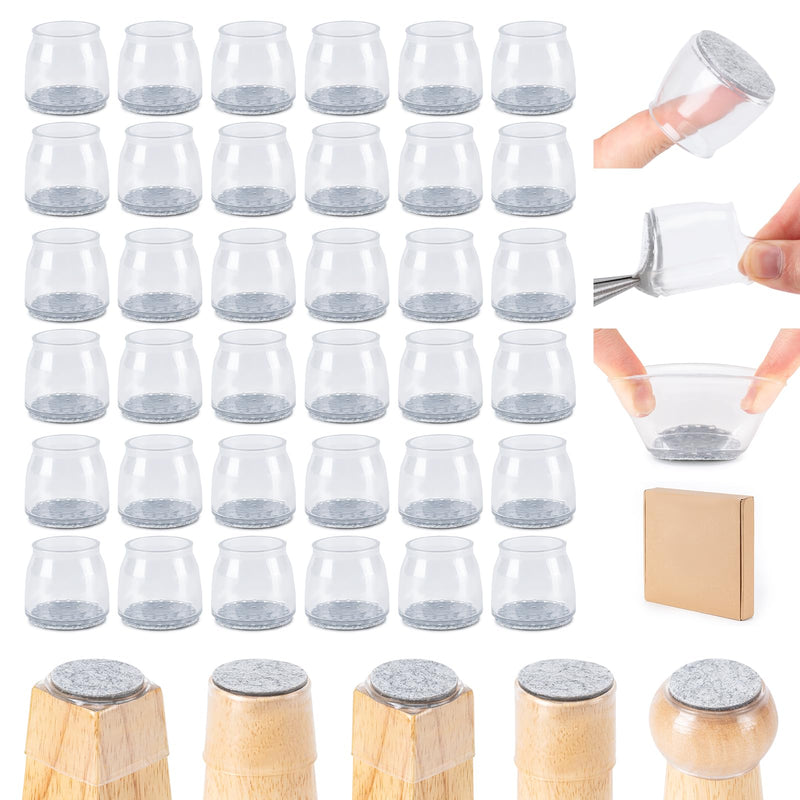36Pcs Chair Leg Floor Protectors for Hardwood Floors, Silicone Chair Feet Caps to Protect Tile Floors, Felt Pads Furniture Leg Covers from Scratches and Noise (Clear, Large Fit: 1.3''–2'') Clear-36pcs Universal L(Fit:1.3"-2")