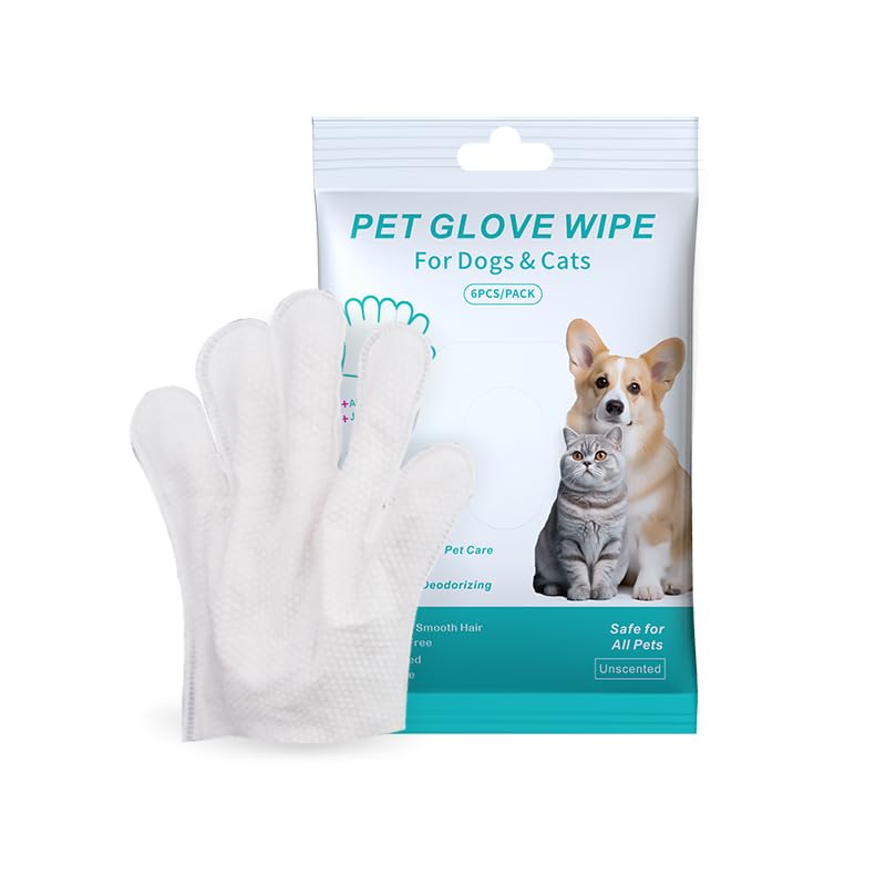 Pet Glove Wipe, Cleaning Glove for Dog and Cat, Fur Face, Ear, Eye, Paws Cleaning Wipes, Pet Wash Free Gloves, Cleaning Grooming Wipes for Daily Care and Traveling, No Rinse, Gentle, Thickened, 6PCS - PawsPlanet Australia