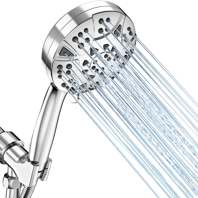High Pressure 8-mode 5'' Handheld Shower Head with 5 ft Stainless Steel Hose and Adjustable Bracket, Built-in Power Wash to Clean Tub, Clean Corner,Tile & Pets Silver