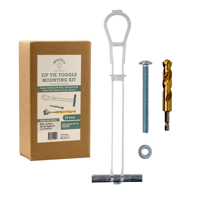 Heavy Duty Zip Tie Toggle Anchor Mounting Kit - Drywall Anchors and Screws - Includes Washers, Bolts, and Custom Drill Bit - Used to Hang Heavy Items Including tv Mount - 1/4"-20x 2 1/2" Bolt 10 Pack