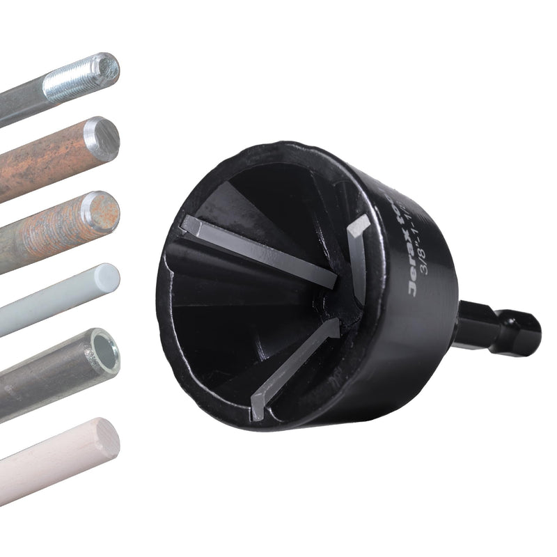 Tungsten Carbide Chamfering Drill Bit 1-1/8" for Removing Burr and Edge Deburring, Quick Release Hex Shank Deburring Tool for Metal Rod, Tube, Screw, Dowel, Sheet, Copper/PVC Pipe 3/8" - 1-1/8" (1 PCS)