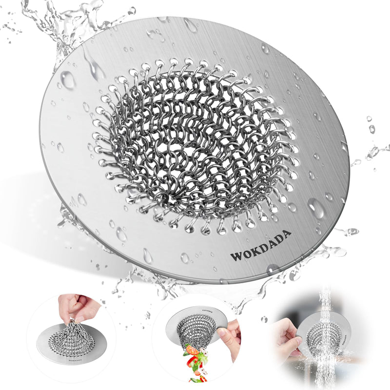 Kitchen Sink Drain Strainer, Flippable Mesh Sink Strainer, Wokdada 304 Stainless Steel Sink Screen, Easy Clean Large Basket Strainer, Anti-Clog Garbage Disposal Cover Fit for Standard 4-1/3 Inch Drain Silver-1 Pack