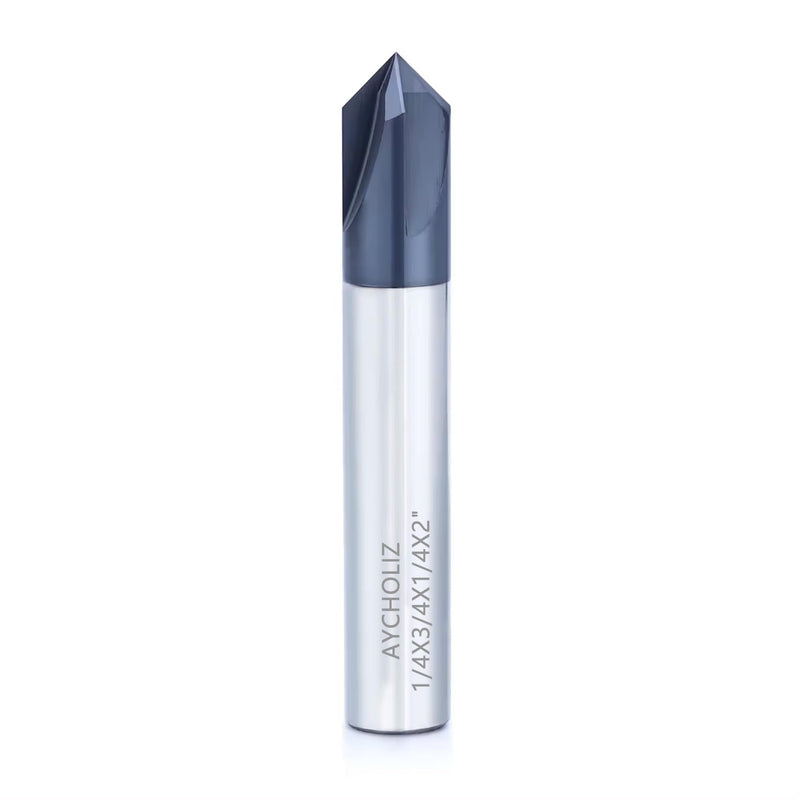 Carbide Chamfer End Mill 90 Degree 1/4" Shank Dia - V Groove, AlTiN Coated 4 Flute - for Alloy Steels,Hardened Steels 1/4 in 90°
