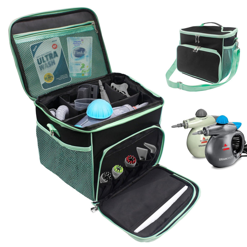 Carry Bag for Bissell SteamShot Steam 39N7V/39N7A Cleaner, Handheld Steam Cleaner attachments, Adjustable Compartments Large Storage Bag for bissell steamshot accessories, Bag Only (Black & Green) Black & Green