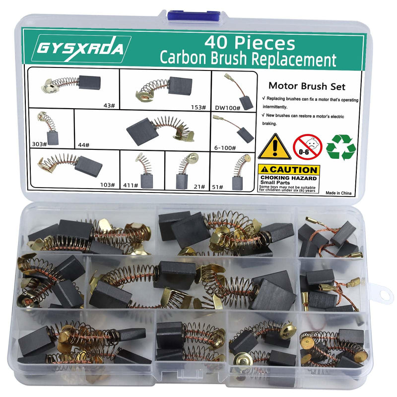Electric Motor Carbon Brushes Set - 40 Pack Replacement Repair Kit with 10 Sizes, Suitable for Repair Power Tools Part