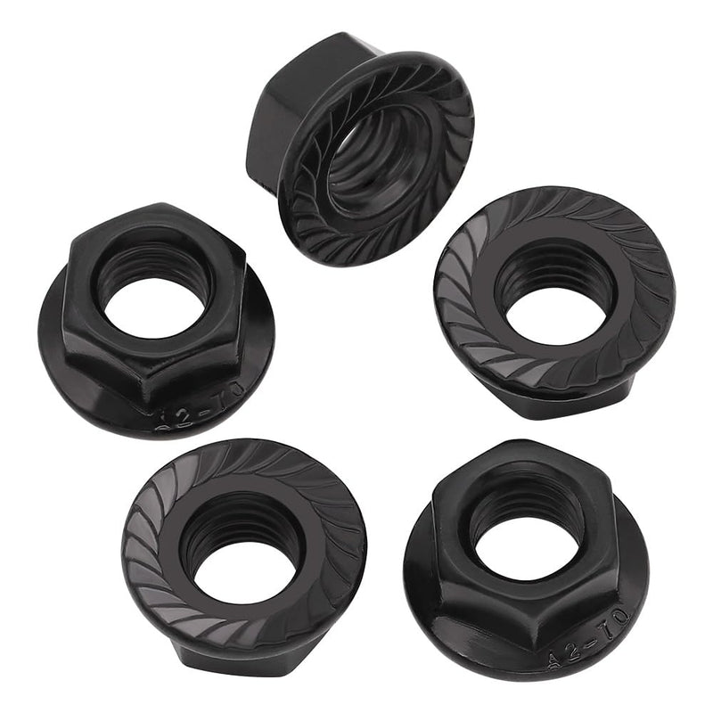3/8-16 (12 Pack) Serrated Flange Hex Nuts, 304 (18/8) Stainless Steel Flange Nuts, UNC Coarse Thread Flange Hex Locknuts, Black Coated 3/8"-16 12