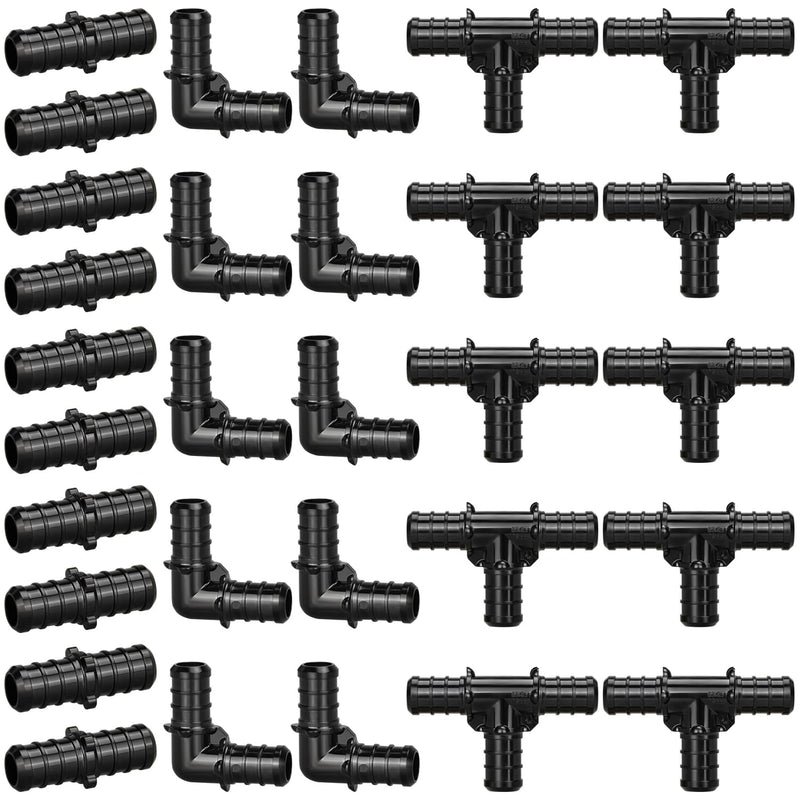 1/2" Poly PPSU Barb Crimp PEX Fitting, 30pcs PEX Fitting Combo, 10pcs Each Elbows Tees Straight Couplings, No Lead (30pcs, 1/2" Combo) 1/2" Combo, 30pcs