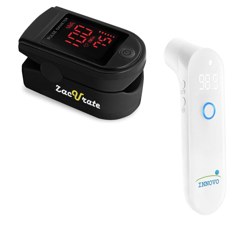 Zacurate Pro Series 500DL Fingertip Pulse Oximeter and Touchless Forehead Thermometer Digital Bundle