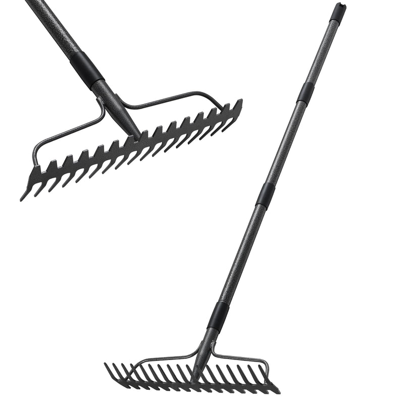 Thatch Rakes for Lawns, Heavy Duty Metal Garden Rake with 17 Prongs, Adjustable Yard Rock Rake for Gardening Loosening Soil, Long Handle 60 Inches - NewNest Australia