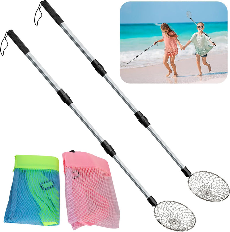 codree 4 Pcs/Set Shark Tooth Sifter with Beach Bags- Large Beach Sand Sifter- Sand Scoop Shell Scooper for Beach- Beach Scoop Shovel and Sifter Tool for Picking Up Shells Beachcombing & Rock Hunting Set a