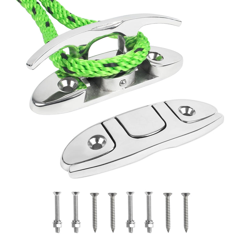 Boat Cleats 4-3/4inch and 6inch,316 Stainless Steel Folding Boat Dock Cleats,Flip Up Dock Cleat Rope Cleat for Boat,Yacht,Decks,Dock Line Mooring,Fasteners Included (2Pack,4Pack) 4-3/4"-2Pack