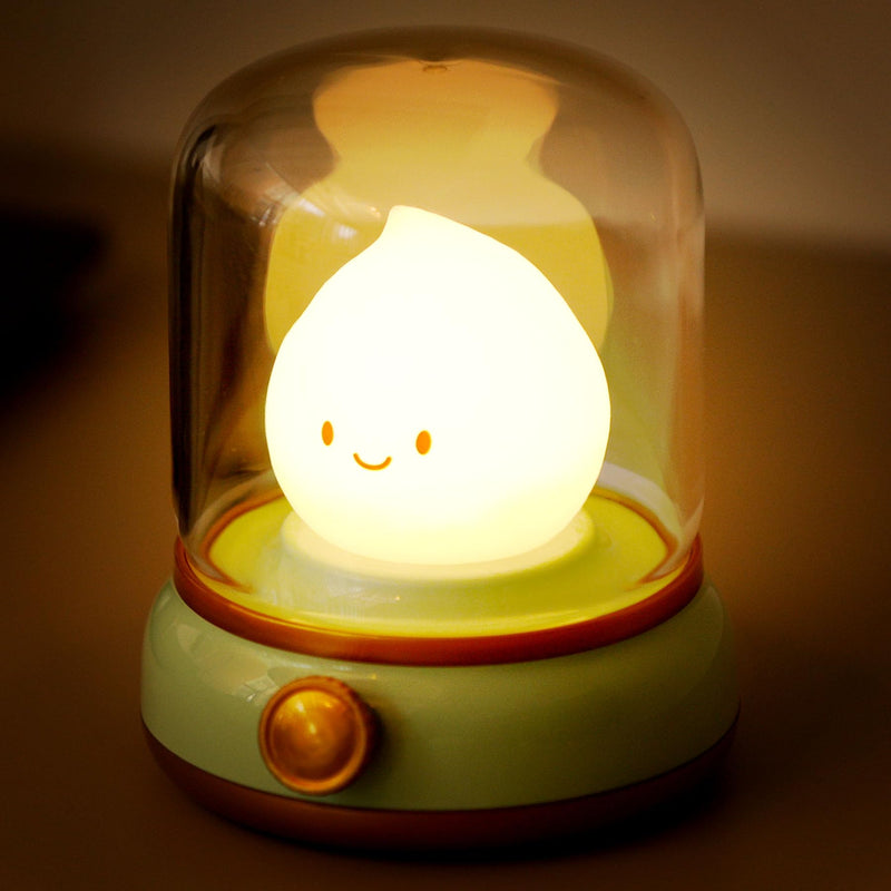 Cute Chibi Flame Lamp, Anime Cozy Lights, Retro Rechargeable Night Light, Decor, Smoko Light, Cute Desk Accessories, Cute Gifts Green