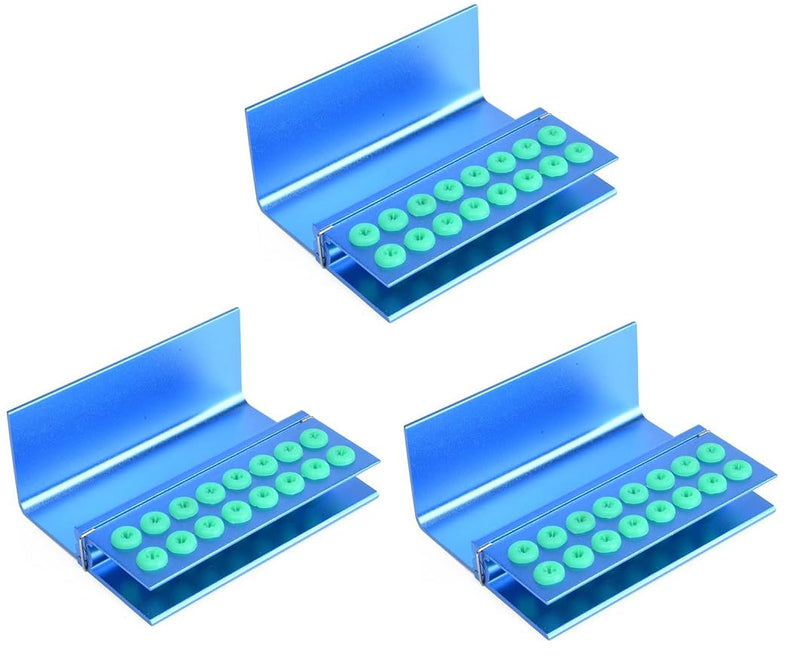 3Pcs Lab Bur Holder Block Aluminum Autoclavable Box Burs Storage Case 16 Holes Bur Holders with Sillicon Cover Blue