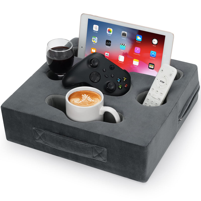STBoo Couch Cup Holder Pillow - Sofa Drink Cup Holder Cozy Buddy | Bed Caddy Organizer Holds Remote, Snacks, Phones, Tablet | Waterproof Anti-Spill Sofa Beverage Tray for Car, Beach, RV, Boat (Grey) Grey-XL XL-13.5x13.5x3.75inch