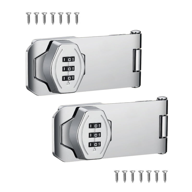 Keyless Combination Lock, 2 Pack Door Security Slide Latch Lock, Silver Password Rotary Hasp Locks for Small Doors, Cabinets, Barn Door, Bathroom, Outdoor, Garage, Garden 4 Inch