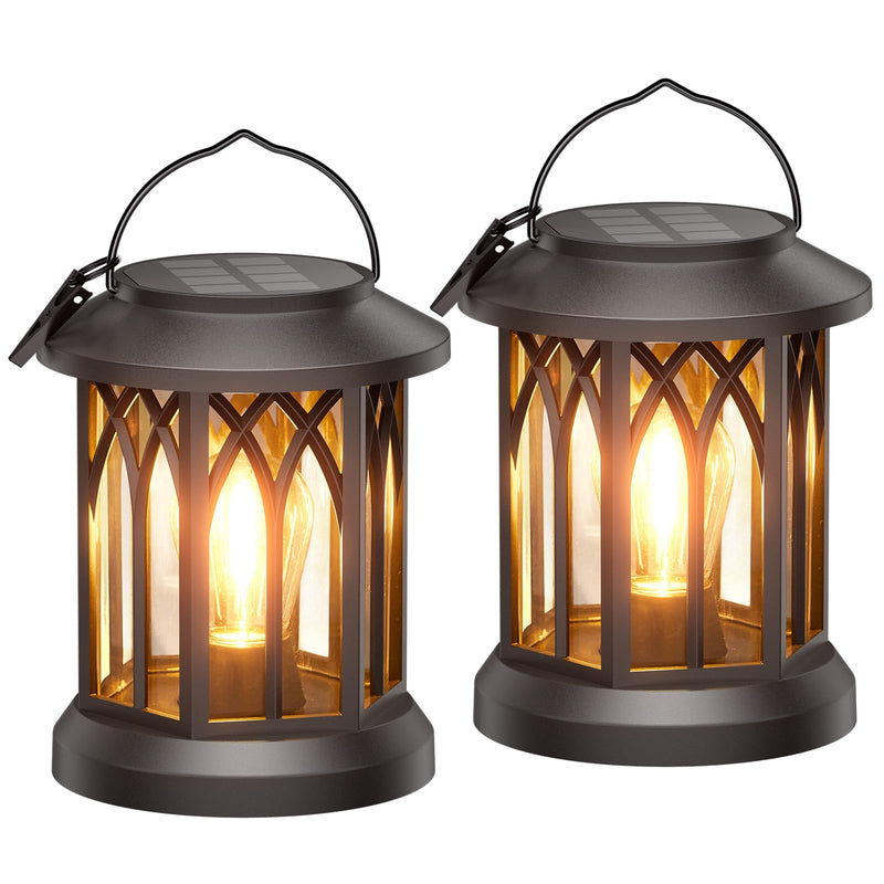 WdtPro Solar Lanterns Outdoor Waterproof, Upgraded Bright Hanging Solar Lights for Outside,Solar Powered Lanterns Lighting LED for Garden Patio Yard Decorative 2 Pack (Warm Light) Classic Black