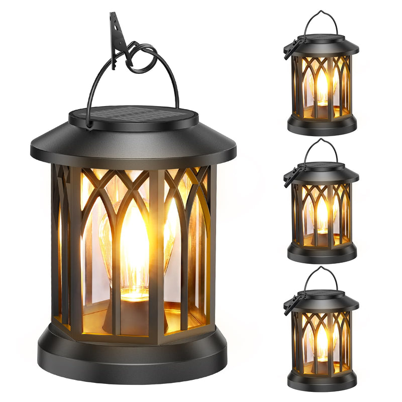 WdtPro 4 Pack Solar Lantern Outdoor Lights, Upgraded Bright Solar Lanterns Outdoor Waterproof, Hanging Solar Powered Lantern Over 12Hrs Lights for Outside Garden Yard Patio Tree Path Decor Classic Black
