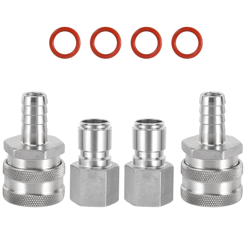 Beer Quick Disconnect Set Brewing Connector Kits, Stainless Steel 1/2 NPT Male Quick Disconnect 1/2” Female Quick Disconnect Fittings for Wort Pumps & Chiller with Sealing O-Ring (2 Pairs) 2 Pairs