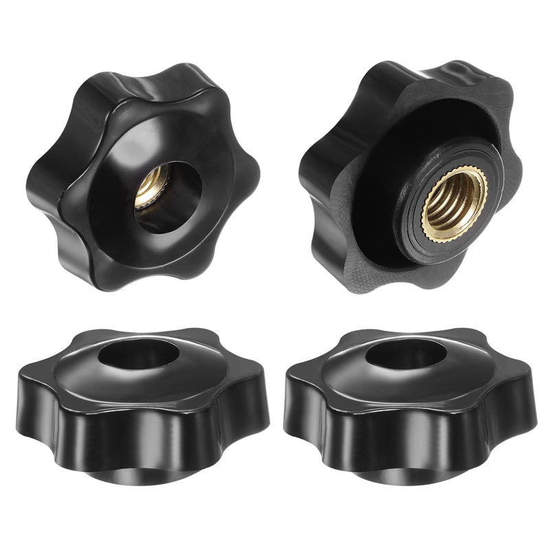 HARFINGTON 4pcs Star Knobs M10 Female Thread 38mm Head Plastic Through Hole Brass Screw-in Clamping Handles Threaded Hand Knobs, Black M10 x 38mm