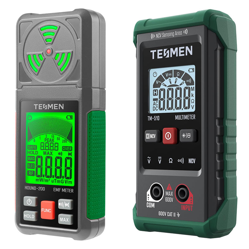 TESMEN TM-510 Digital Multimeter & Hound-200 EMF Detector, 3-in-1 Electromagnetic Field Detector and 4000-Count Smart Auto-Ranging Voltmeter with NCV Function
