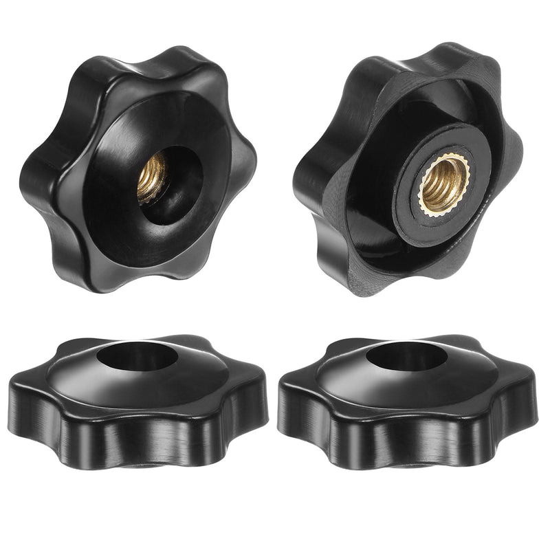 HARFINGTON 4pcs Star Knobs M6 Female Thread 32mm Head Plastic Through Hole Brass Screw-in Clamping Handles Threaded Hand Knobs, Black M6 x 32mm