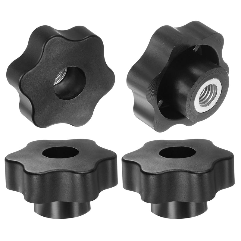 HARFINGTON 4pcs Star Knobs M10 Female Thread 48mm Head Plastic Through Hole Brass Screw-in Clamping Handles Threaded Hand Knobs, Black M10 x 48mm