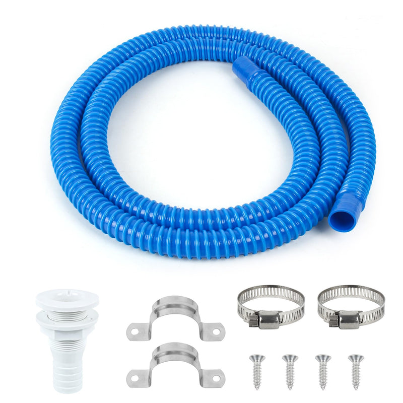 3/4 Inch Dia Marine Bilge Pump Hose,6 FT PVC Bilge Pump Hose, Bilge Pump Installation Kit with 3/4 Inch Thru Hull Fitting,Include Stainless Steel Clamps and U-Shaped Pipe Card (Blue) 3/4in - 6ft Blue Hose