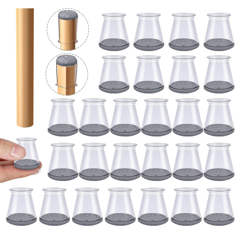 32 Pcs Chair Leg Floor Protectors,Bar stools Leg Protectors Caps,Dining Room Chair Leg Protectors for Hardwood Floors, Chair Leg Covers Silicone Felt Furniture Pads (Extra Small fit: 0.5'' - 0.89'') Universal X-Small Clear-32pcs