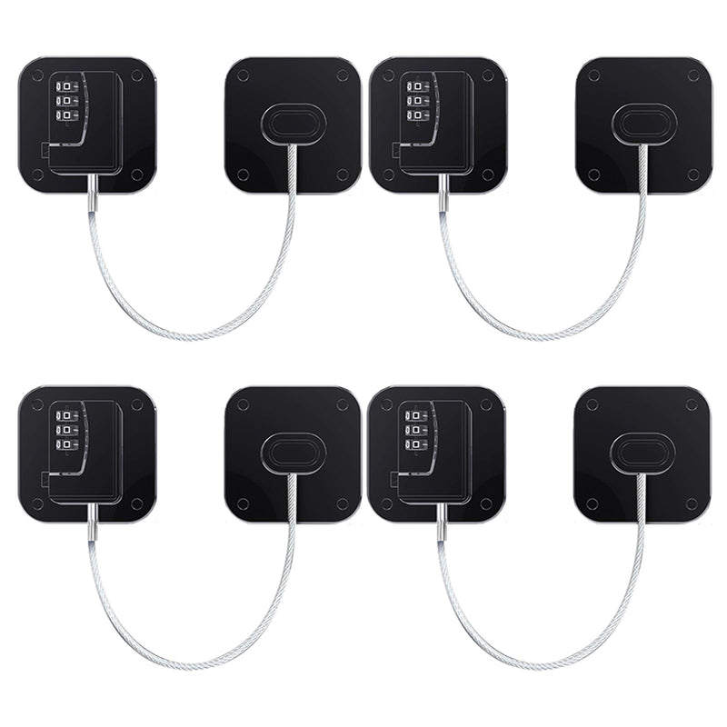 Refrigerator Lock (4 Pack), Heavy Duty Combination Fridge Lock, for Fridge, Cabinets, Window, Drawers and Child Safety Cabinet Lock, Strong Non-Marking Adhesive No Drilling (Black) Black 4pcs