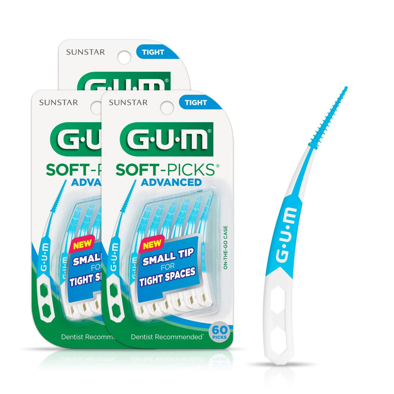 GUM Soft-Picks Advanced- Tight, Easy to Use Dental Picks for Teeth Cleaning and Gum Health, Disposable Interdental Brushes with Convenient Carry Case, Dentist Recommended Dental Picks, 60ct(3pk) 60 Count (Pack of 3)