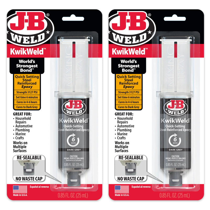 J-B Weld 6 Minute Set Epoxy KwikWeld, High Strength, Waterproof, 2 Pack, Dark Grey, 50176-2 25ml - 2 Pack