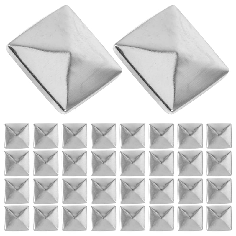 NUOBESTY 200pcs Pyramid Studs for Clothing, 0.39" Metal Square Spikes Hotfix Iron on Silver Rivets for Leather Crafts, DIY Punk Accessories for Shoes, Bags, Fabric, Jacket