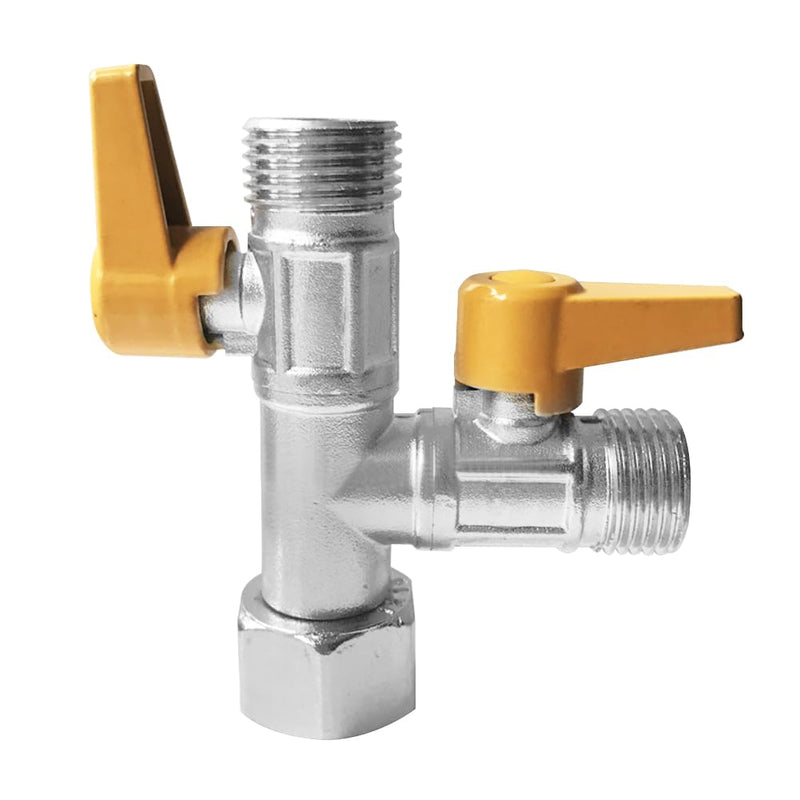 Nickel Plated Brass 3 Way Shower Diverter Valve G1/2" Shower Arm Diverter T shape Shut-Off Valve for Hand Shower Head and Fixed Spray Head