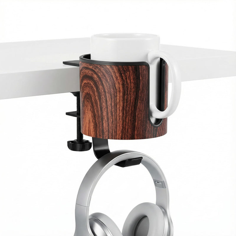 Luxury 2-in-1 Desk Cup Holder with Headphone Hanger for Office, Home, Gaming(Wooden Design) WOODEN DESIGN