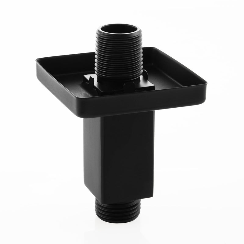 Straight Shower Arm with Flange Ceiling Mount Square Shower Extender for Fixed Shower Head 3 Inch Rainfall Shower Head Arm Extension, Matte Black Square Black