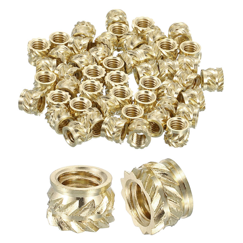 uxcell Knurled Insert Nuts, 50pcs M4 x 4mm L x 6mm OD 3D Printing Brass Nuts Female Threaded Inserts Brass Heat Set Insert Embedment Nuts M4 x 4mm x 6mm 50