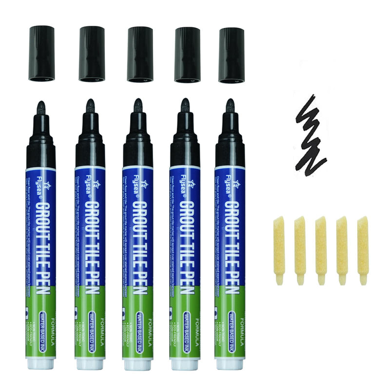 5 PCS Tile Grout Pen Home Repair Pen Tile Paint Markers for Tiles Floor Wall Bathroom Kitchen Repair Tools (Black) Black