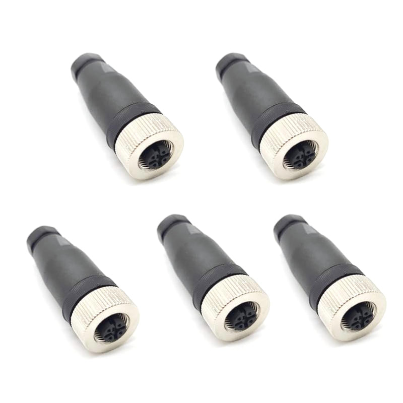 5Pcs M12 4 Pin Female Connector, Field Assembly Wireable Adapter 12mm IP67 Waterproof Straight Sensor A Code Unshiled Industrial Circular Connector for Electric Bicycles PG7 Cable 250V 4A