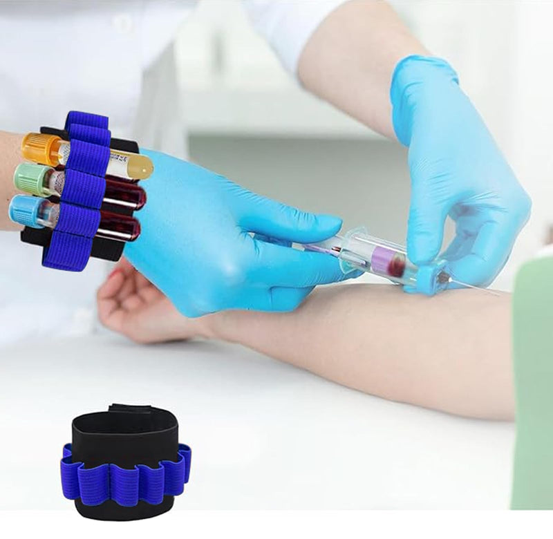 Phlebotomy Tube Holder Wristband 3PCS Holder Set, Blood Draw kit Tube Bracelet Strap Phlebotomy Tube wristband, Phlebotomy Accessories Hold 8 Phlebotomy Tubes, Blue