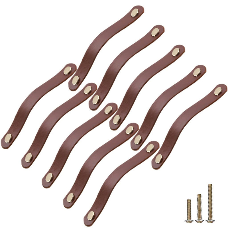 10 Pack Soft Genuine Leather Drawer Pulls Handle 6.7 x 1,Wardrobe Kitchen Closet Knobs Door Cabinets Pulls Handles with Screws,Home Decoration, Handmade (6.7" Total Length, 10 Pack) 6.7" Total Length