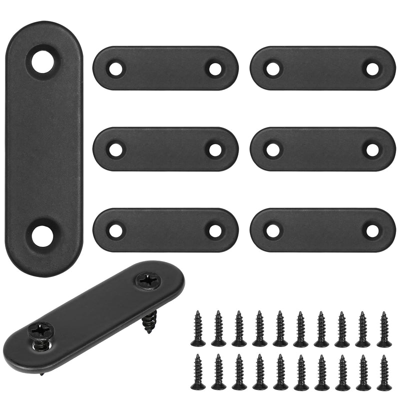 32Pcs Flat Bracket, Stainless Steel Straight Brace, Metal Straight Corner Brace, Black Straight Bracket, Flat Fixing Mending Joining Plate with Screws - 50 x 16 x 2mm 32