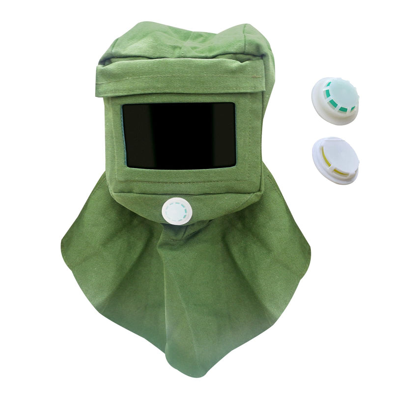 Sand Blasting Hood Cap, Shawl Cap Sandblaster Mask Anti Wind/Sandblaster Tools with Mask Breathing Valve, Dust Protective Face Mask Neck Protector, Green