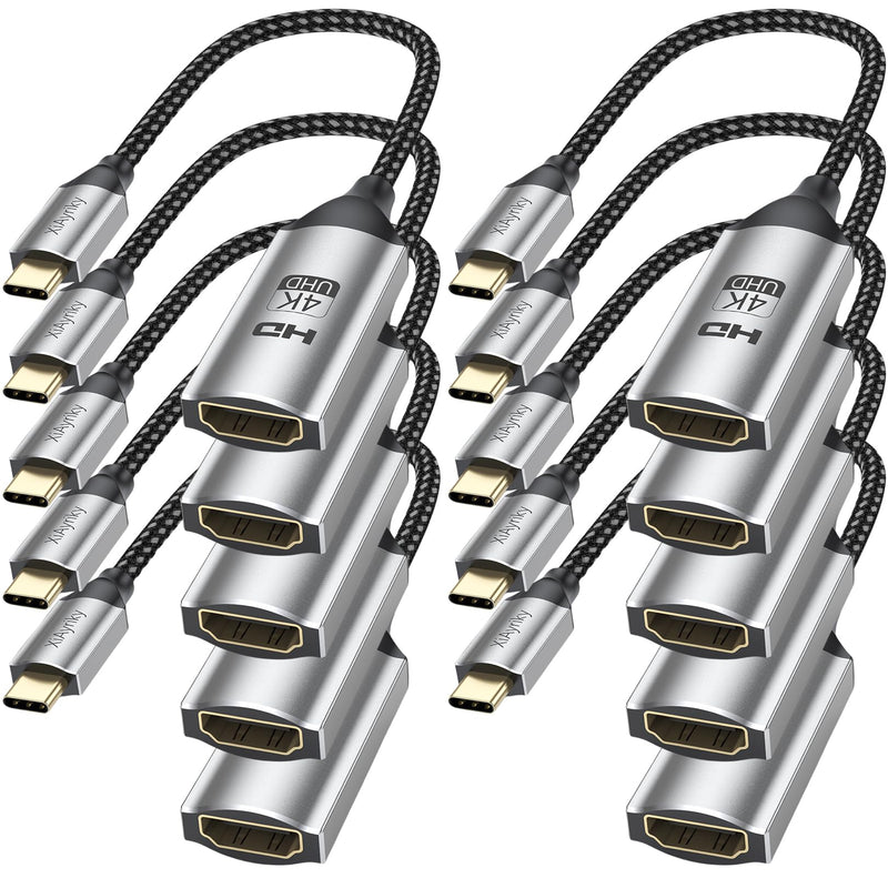 USB C to HDMI Adapter 10-Pack, 4K Type-C to HDMI Adapter Cable Male to Female, USBC to HDMI (Thunderbolt 3 Compatible) for MacBook Pro/Air, iPad Pro, Surface Pro, XPS, Galaxy, PixelBook-Grey Grey