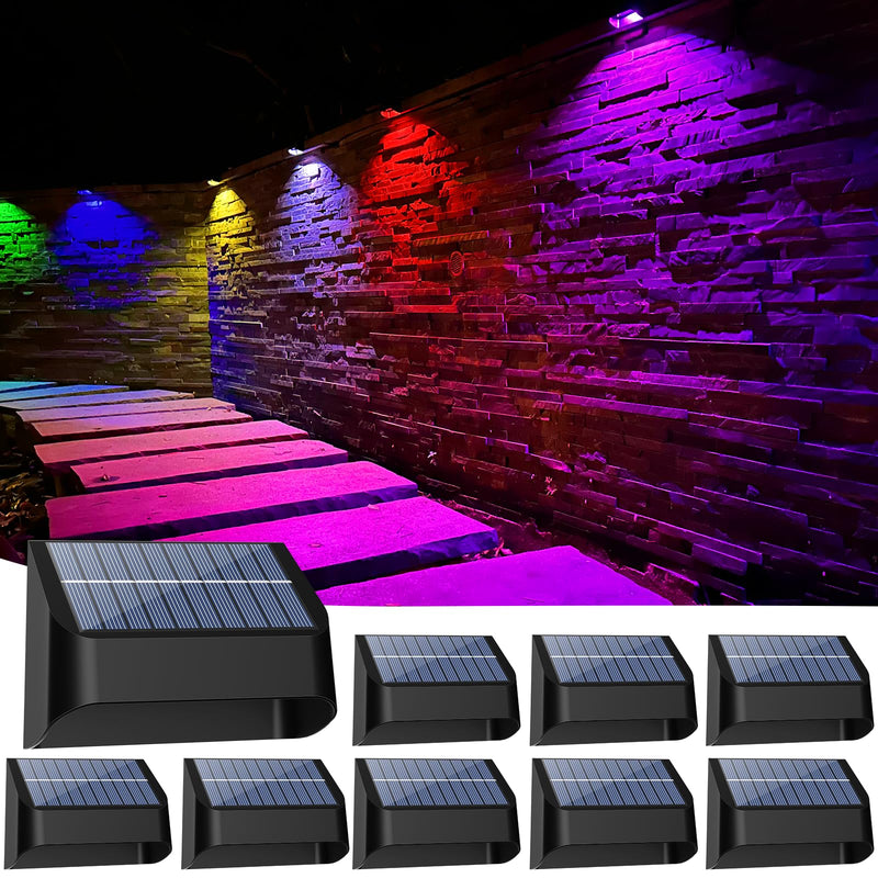 Solar Fence Lights, Warm White & RGB Fence Lights Outdoor Step Lights Outdoor Waterproof LED Solar Lighting for Outside, Backyard, Patio, Deck, Stair Handrail, Pool and Wall(8 Pack,Black) 8 Pack Solar Fence Lights